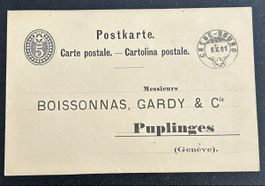 Postkarte mit Firmenaufdruck Publinges Geneve 1901