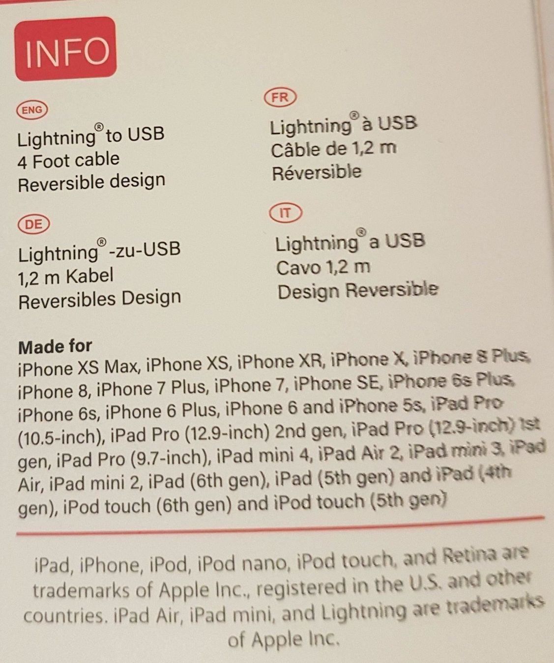 Kabel: Charge & Sync - Cable Lightning USB – Neu und originalverpackt aus Zürich von Avd 4