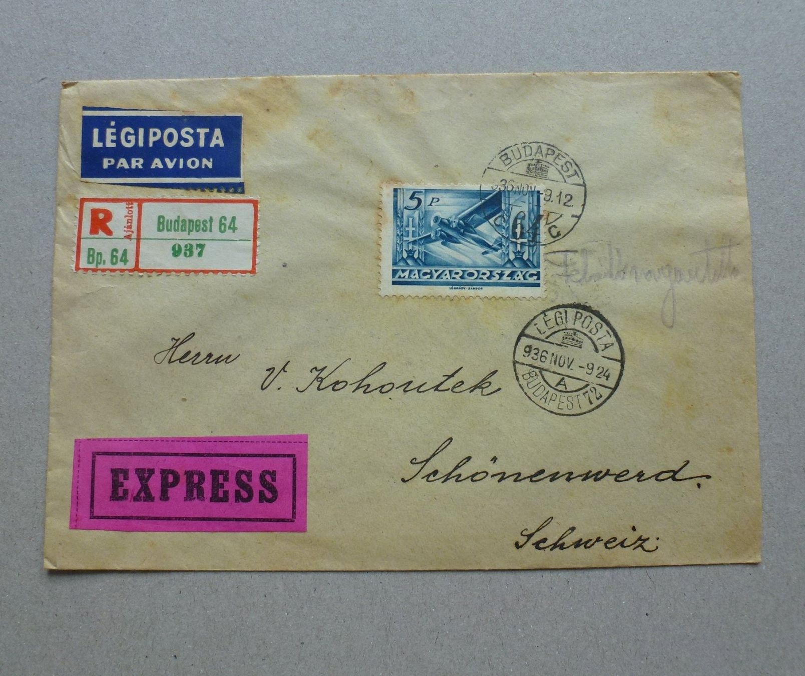 Tutti i francobolli: Ungarn ++ Brief Budapest-Schönewerd  9.11.1936 – Usato da Walkringen venduto da Casablanca777