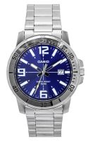 ⌚Herrenuhr ®CASIO Analog Edelstahl Blau Silber 45mm 5ATM NEU