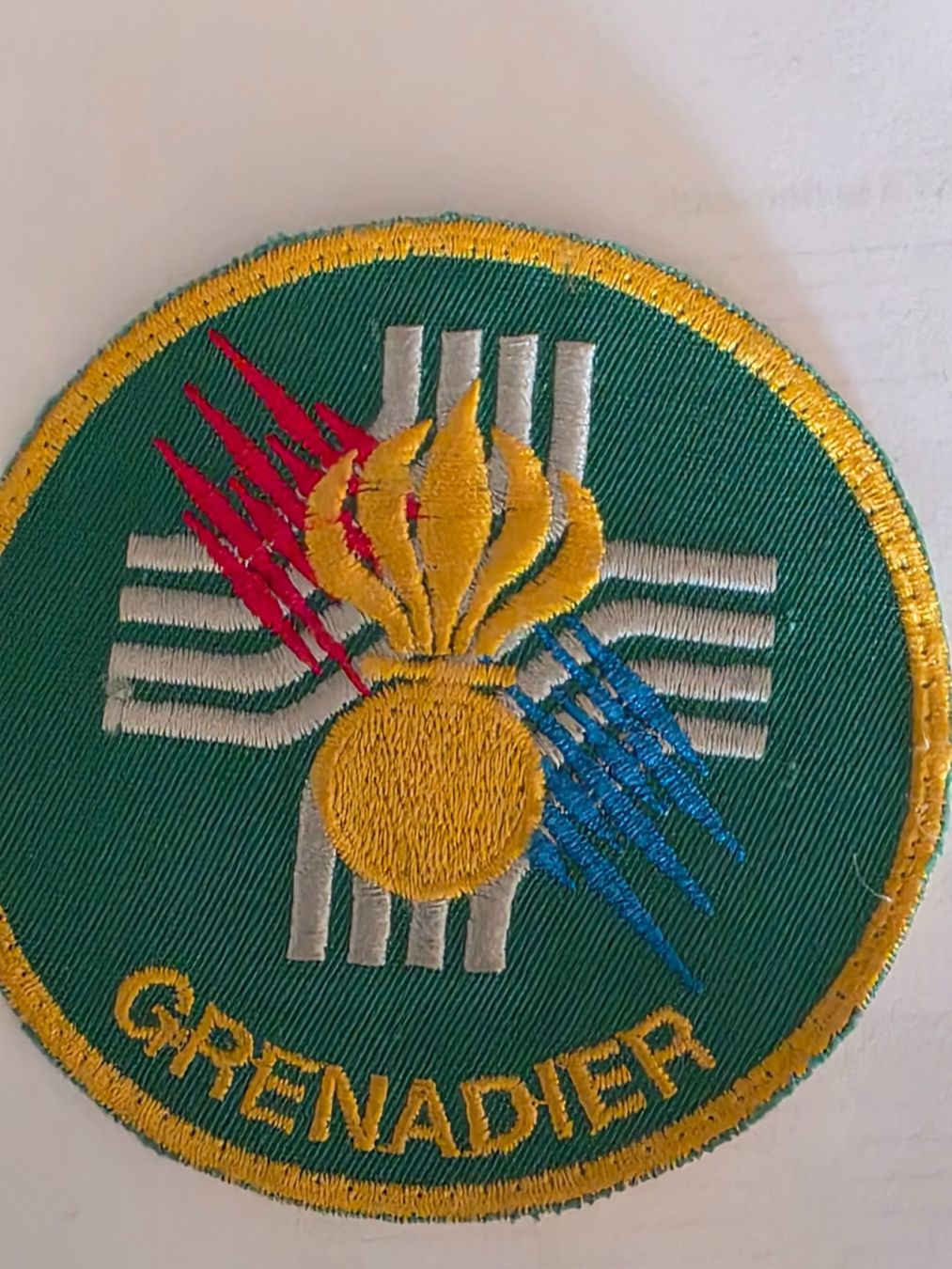 Schweizer Armee Placchette & Badge: Grenadier Abzeichen Badge Gelb Rand Selten Original – Usato da Nyon venduto da freetoys08