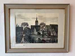 WILLI WENK Originale Kohlezeichnung Dorf RIEHEN