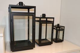 3er-Set Windlichter schwarz, Laternen, Glas & Metall