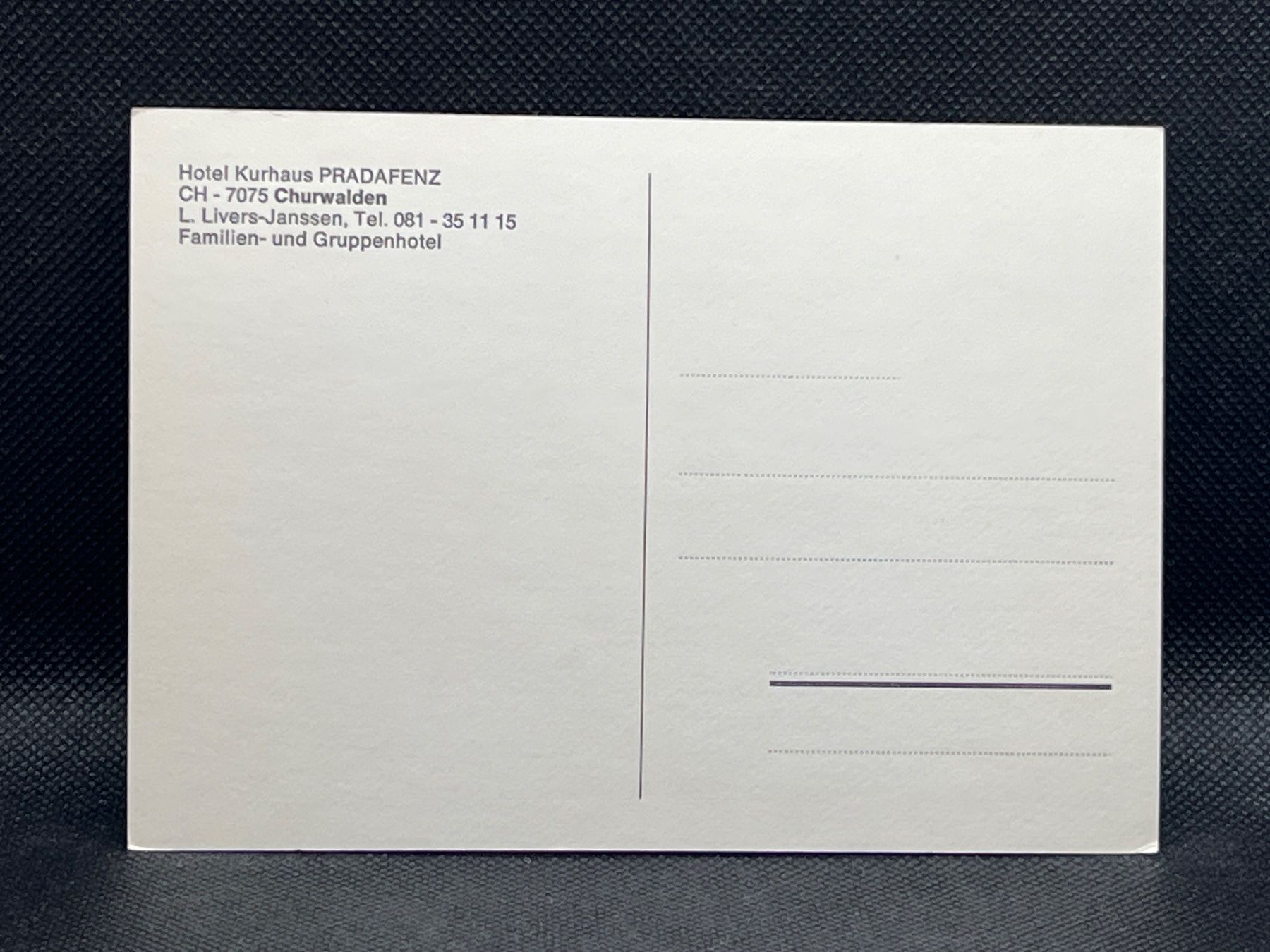 Cartoline postali: Hotel Kurhaus Pradafenz, Churwalden – Usato da Widnau venduto da Brusi9 1