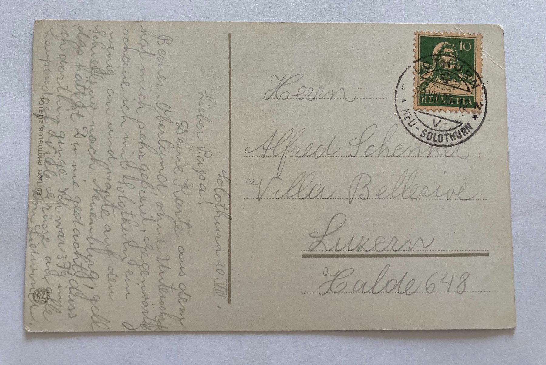 Ansichtskarten: Ansichtskarte Solothurn, St. Ursuskirche, 1923 – Gebraucht aus Bern von wilhelmine02 1