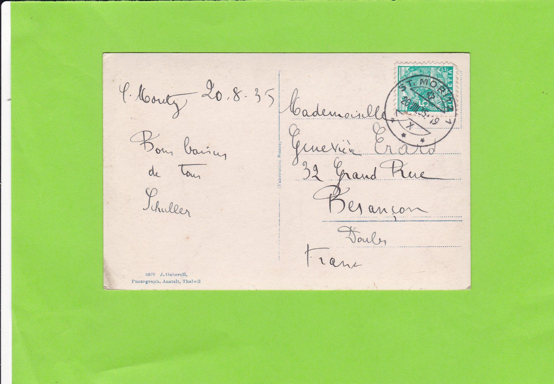Cartoline postali: St. Moritz--1935 – Usato da St. Peterzell venduto da neckertal 1