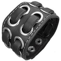 Gothic Style Lederarmband schwarz mit Nieten und Bändern