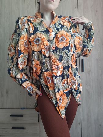 Floral Print Viscose Blouse Made in Italy Orange Black