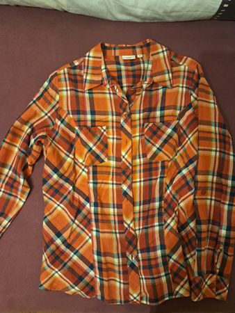 Herbstliche Bluse Gr. 40 Langarm Karo Karomuster Baumw. oran