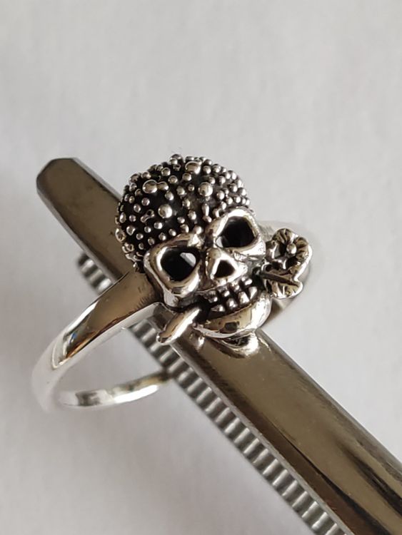Nato Cuff Armband – 925 Sterling Silber Totenkopf Mit Onyx & Keramikperlen