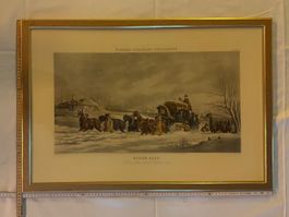 Antike Lithographie "Winter" mit Rahmen