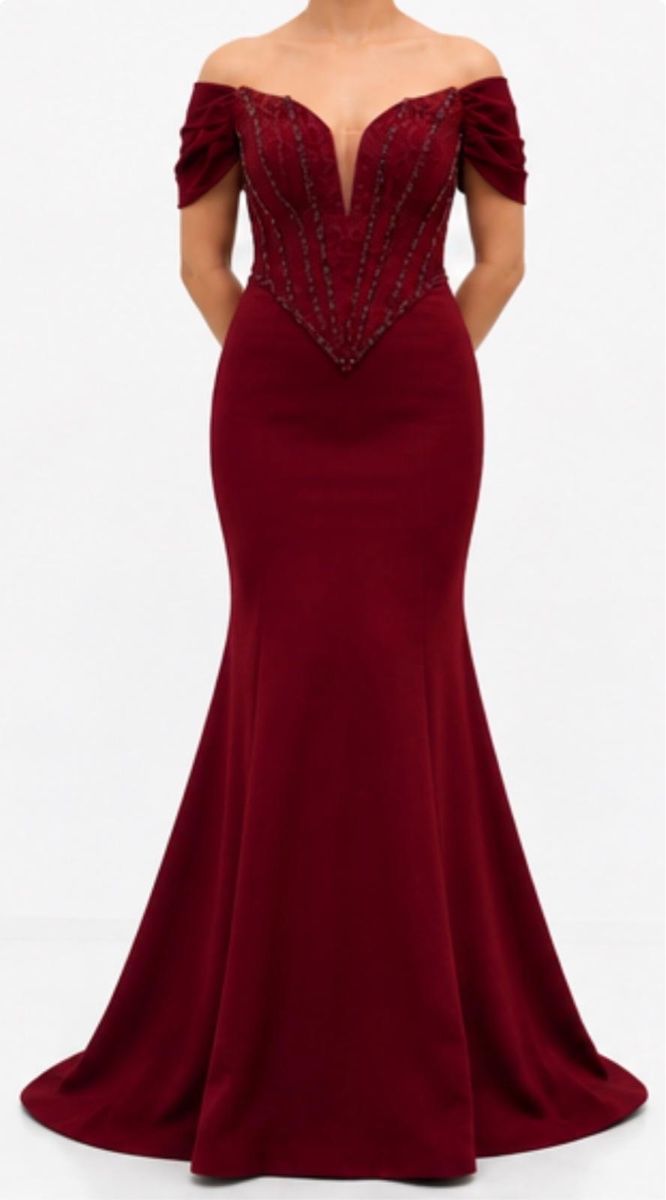 Vestiti: Bordrotes Abendkleid, schulterfrei, – Nuovo (secondo la descrizione) da Schwerzenbach venduto da hus_7y2z 4