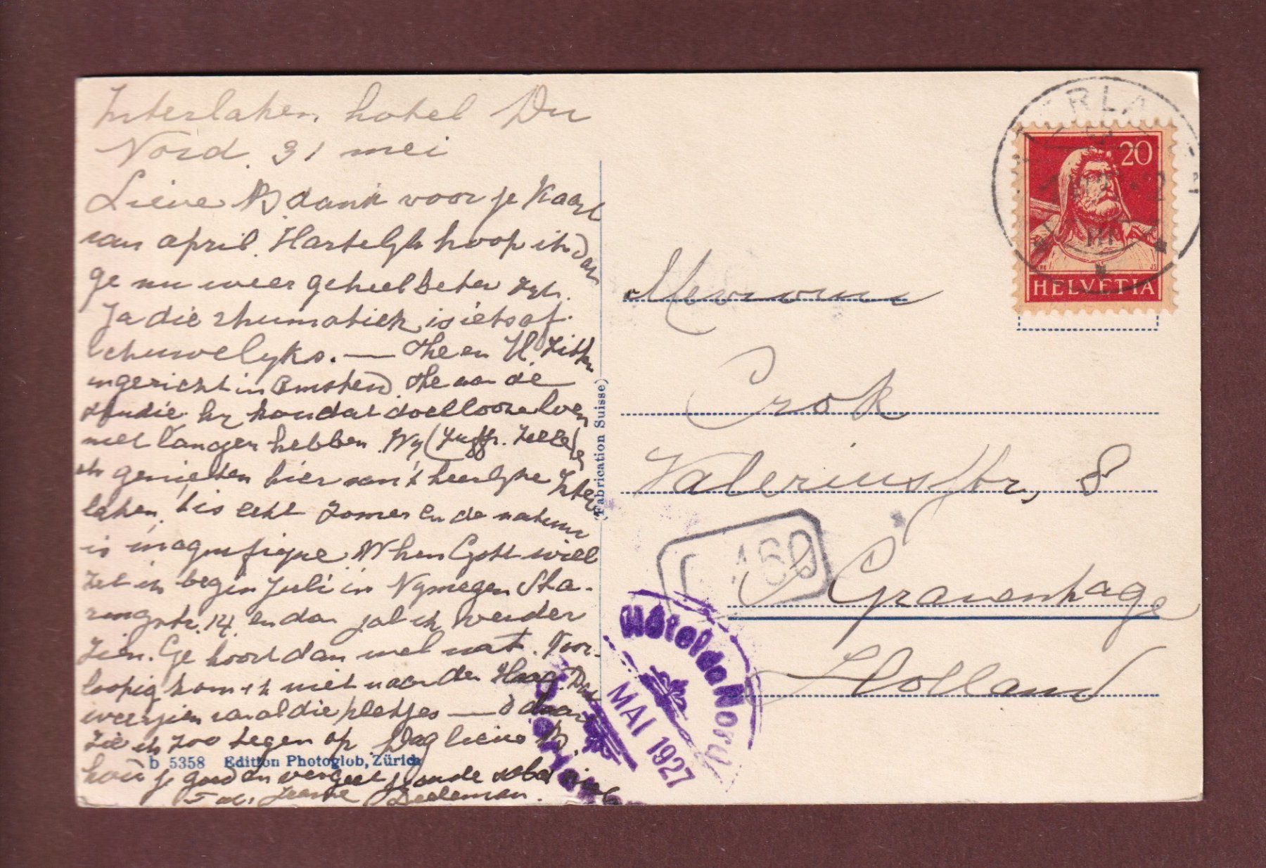 Cartoline postali: ALPHORNBLÄSER - 1927 – Usato da Pully venduto da nicecards-shop 1