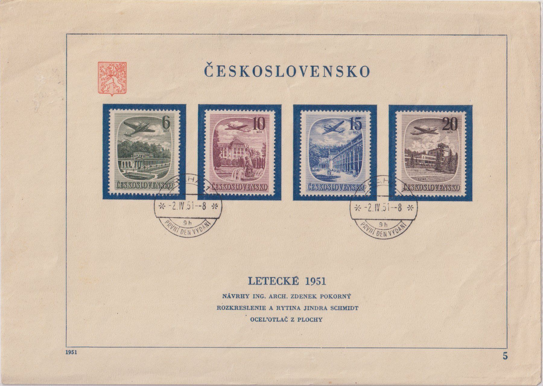 Tutti i francobolli: Tschechoslowakei 1951: Flugpost-Sonderblatt – Usato da Eschlikon TG venduto da PhilCon