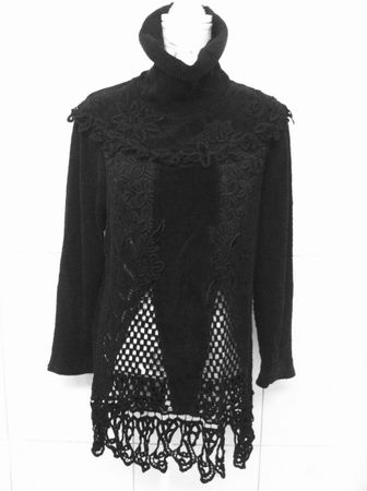 Vintage Chris Nef Damen Pullover Samt + Spitze schwarz Gr L