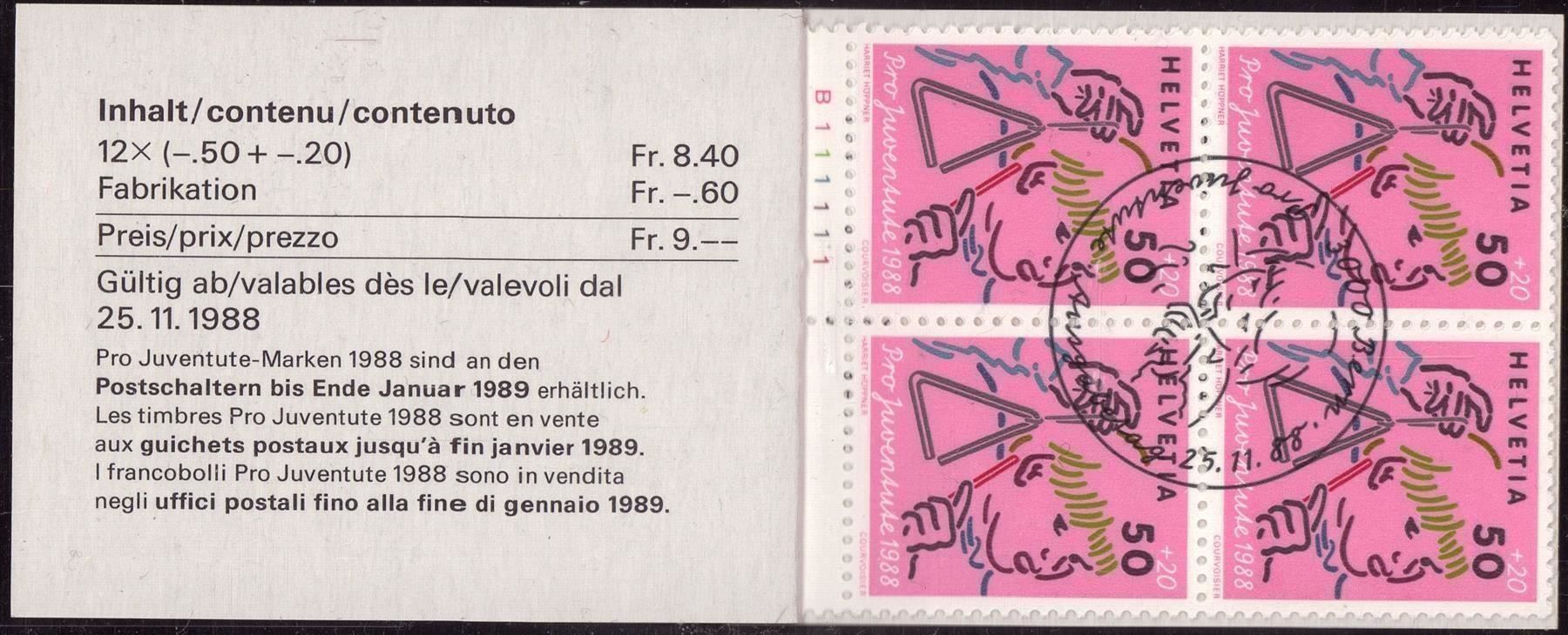 Alle Briefmarken: 1988 Pro Juventute MH ES KW 22.- – Gebraucht aus Eggersriet von stamp303 1