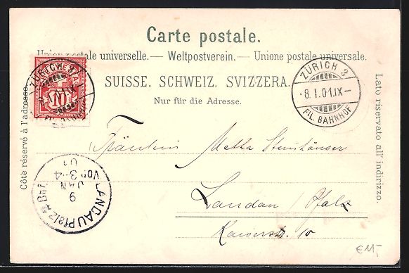 Cartoline postali: Lithographie Winterthur, Stadthaus, 1901 – Usato da Berlin venduto da bartko-reher 1