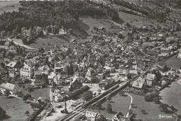 Sarnen OW Flug Aufnahme Bahnhof Brünigbahn Landenberg ca1950