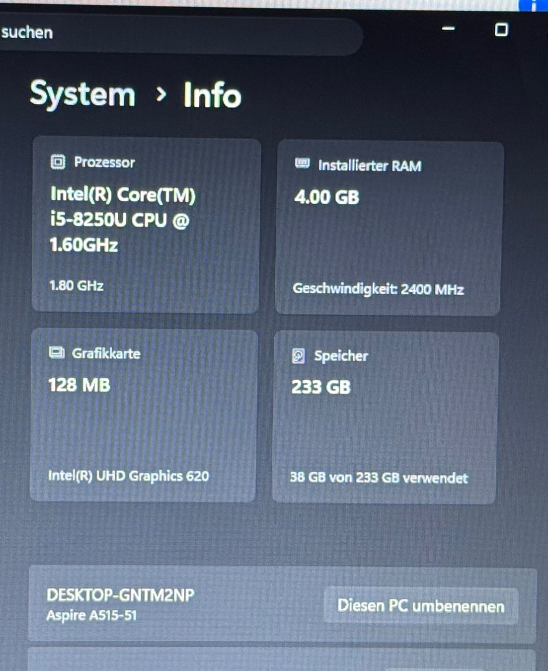 Acer Notebook: ACER Aspire A515-51  N17C4 – Usato da Unterengstringen venduto da NOISE 4