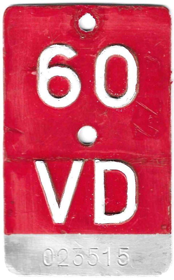 Insegne: Velonummer 1960 Waadt Vaud VD 60 – Usato da Bülach venduto da bauchnuschti2