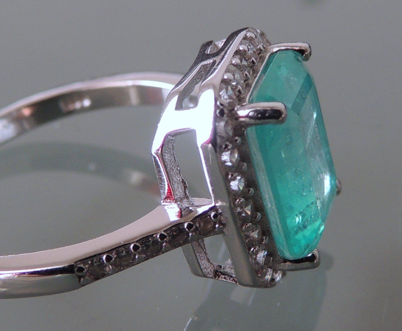 Anelli: Lab grown Smaragd Silber 925 Fingerring Gr. 57 – Usato da Waldenburg venduto da schaller707 3