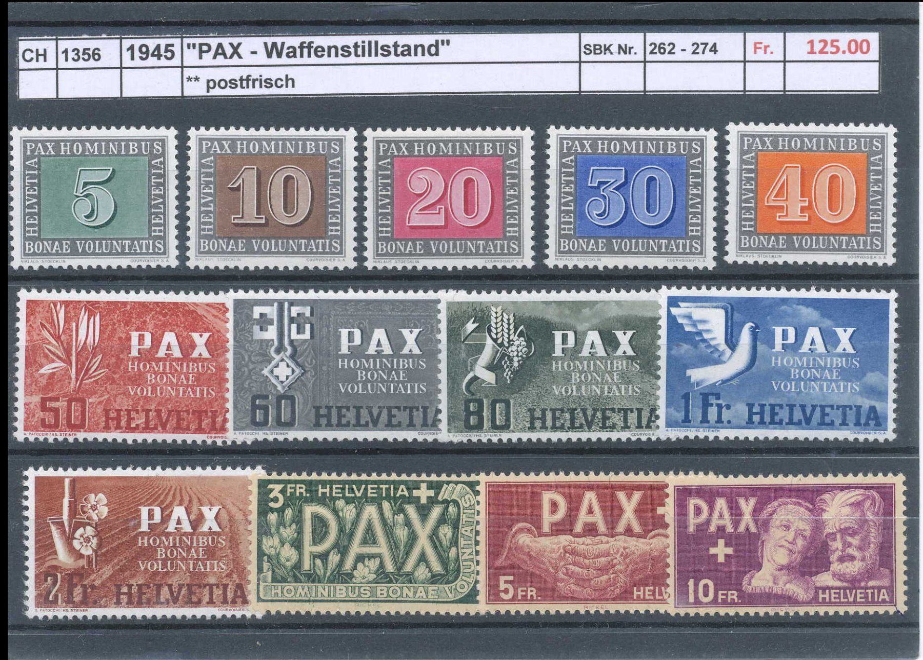 Tutti i francobolli: 1945 "PAX - Waffenstillstand", ** postfrisch – Nuovo (secondo la descrizione) da Winterthur venduto da Zupogeru