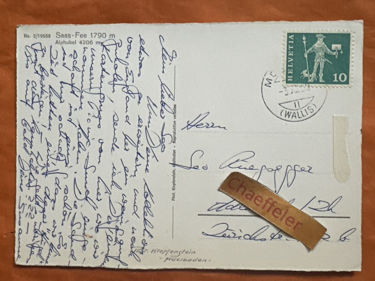 Cartoline postali: 1960 Saas-Fee, Alphubel – Usato da Zürich venduto da Chaeffeler 1