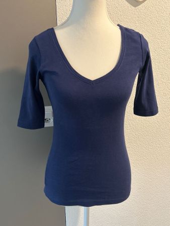 Damen T-Shirt dunkelblau V-Ausschnitt von Chicorée Basics XS