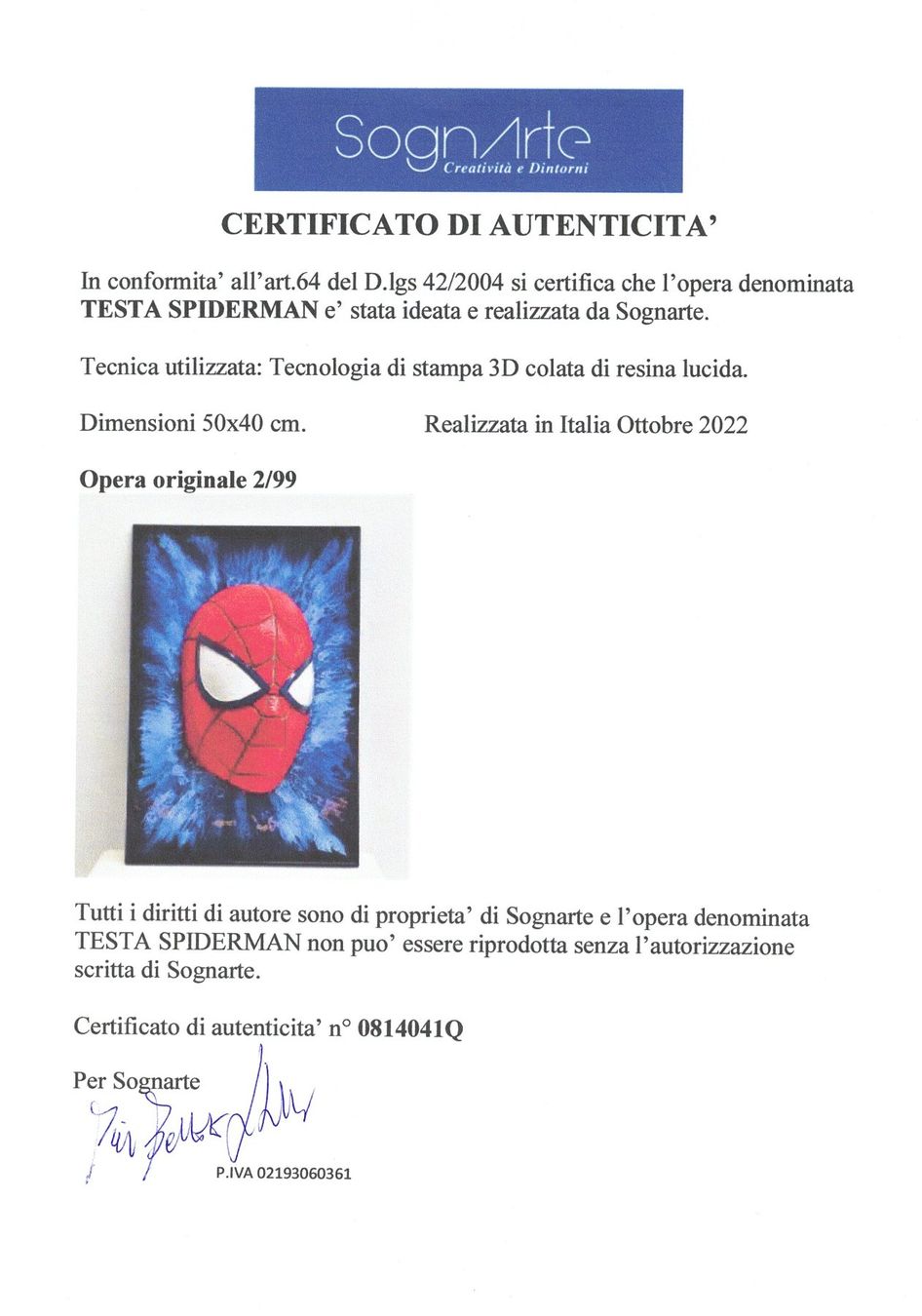 Dipinti: SPIDERMAN 3D print artwork - Ltd.Ed. 02/99, with Certificate – Nuovo e nell'imballaggio originale da Le Mont-sur-Lausanne venduto da luxurylover 7