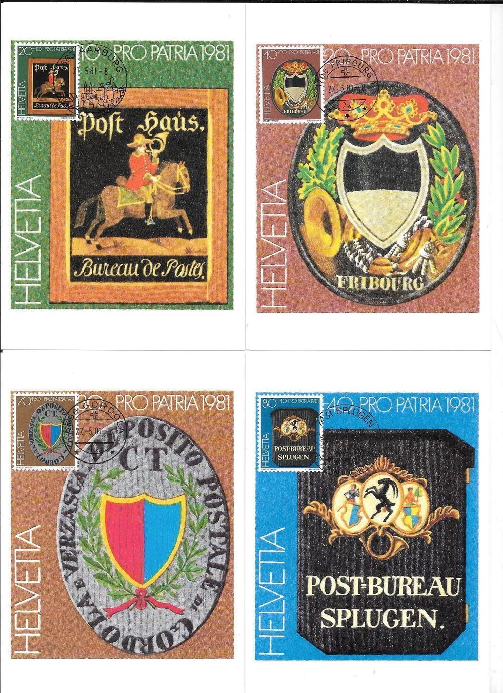 Tutti i francobolli: Pro Patria 1981 Serie 4 Maximumkarten Orts-ET 27.5.1981 – Nuovo (secondo la descrizione) da Olten venduto da clotaldi