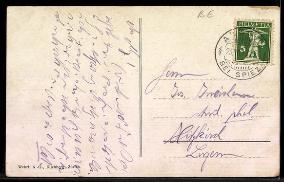 Cartoline postali: AK Aeschi, Ort mit Kirche und Bergen – Usato da Berlin venduto da bartko-reher 1