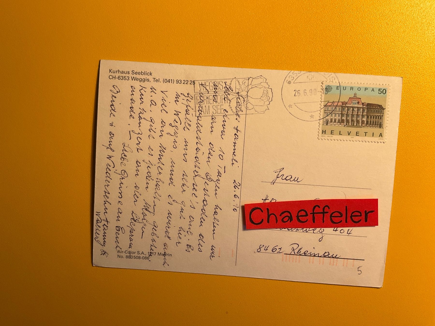 Ansichtskarten: 1990 Kurhaus Seeblick Weggis – Gebraucht aus Zürich von Chaeffeler 1