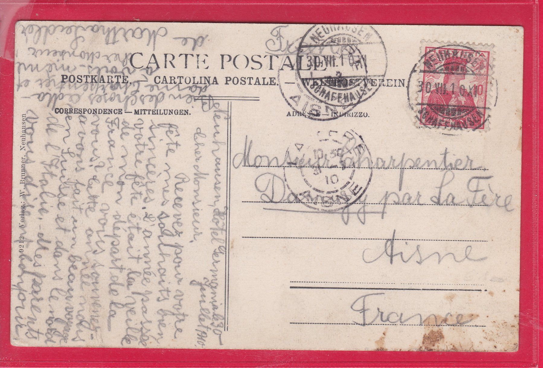 Cartoline postali: RHEINFALL - NEUHAUSEN, 30.7.1910 – Usato da Oberrieden venduto da Gebirgsstelze 1