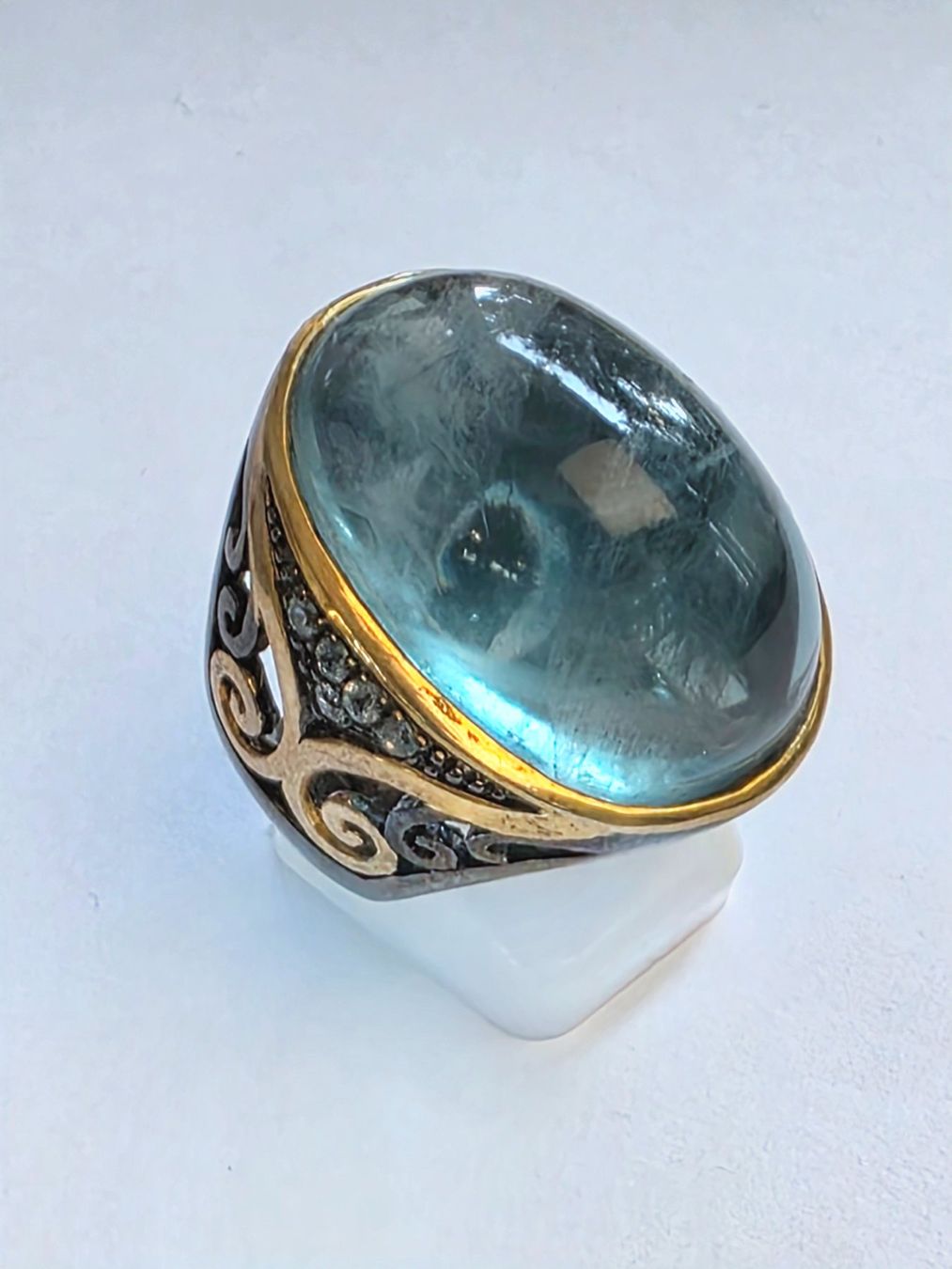 Ringe: Ring mit grossem blauem Fluorit Edelstein Grösse 61 – Neu (gemäss Beschreibung) aus Zürich von Bieter04 2