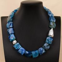 blau Korall Jade Halskette Collier Perle Corail Perlenkette