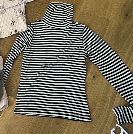 Langarm Rollkragenshirt schwarz-weiss gestreift, Gr. M