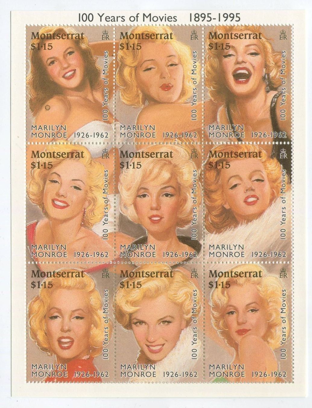 Alle Briefmarken: Block "Marilyn Monroe". Montserrat. – Neu und originalverpackt aus Basel von Butsch5