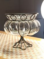 Art Deko handgemachte Fussschale Metal, Mundgeblasene Glas