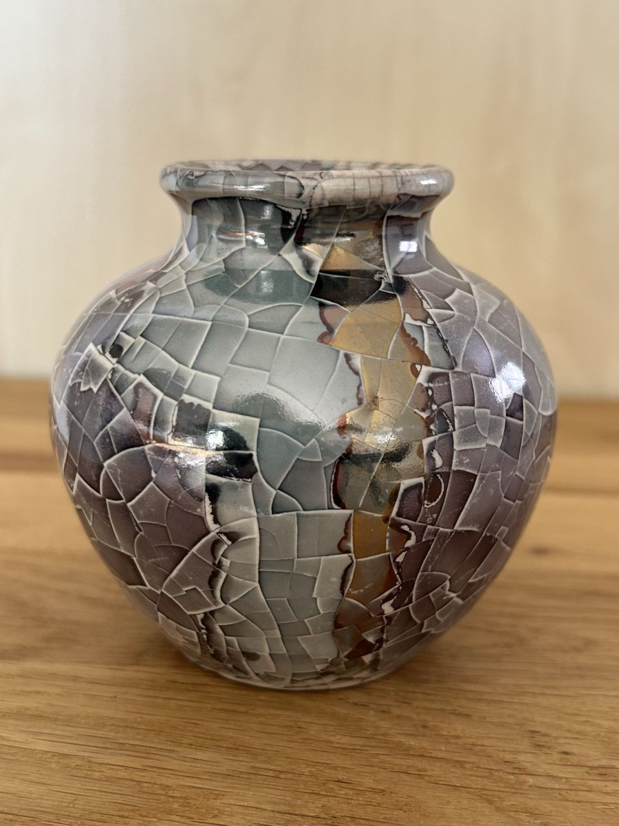 Vasi & Recipienti: Claudio Pulli italienisch irisierende Crackle Vase signiert – Usato da Wettingen venduto da Mmccl 3