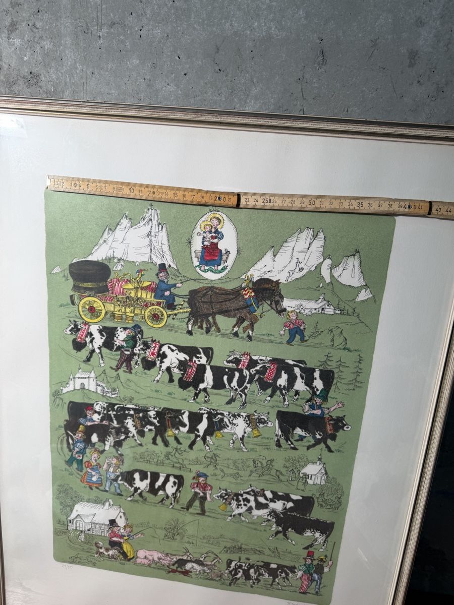 Grafiken & Lithographien: Teddy Aeby Art Print Framed Alpine Procession 1973 – Gebraucht aus Lausanne von artnouveau04 4