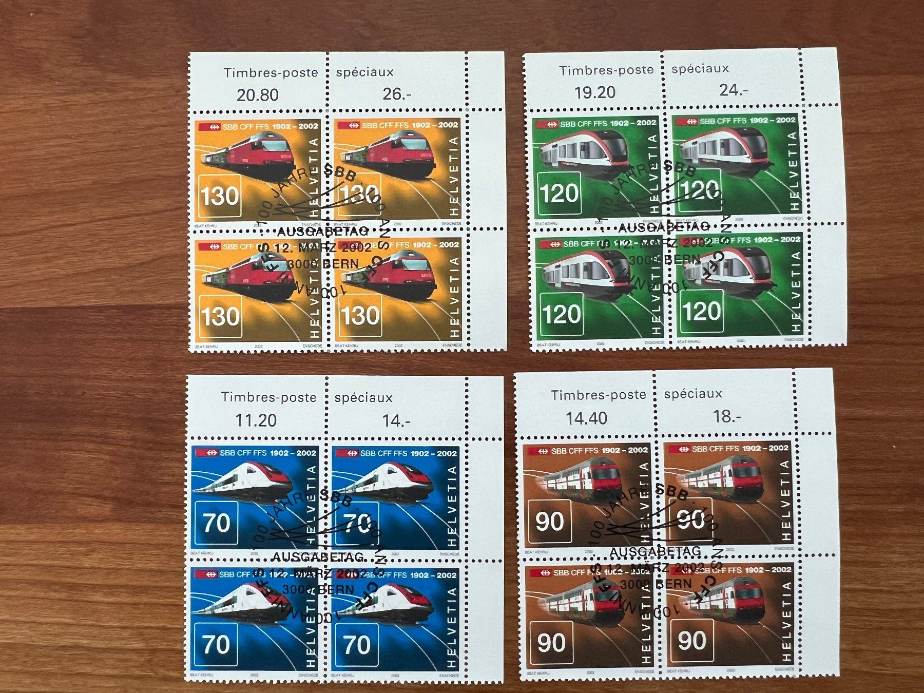 Tutti i francobolli: 2002 CH Erstag gest.Viererblock mit Tab  (K232) – Usato da Hinwil venduto da Sidi4
