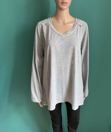 Langarmshirt mit Glitzersteinchen Totenkopf 🩶