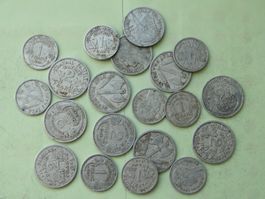 France: Lot de 20 pièces 1 + 2 Francs Alu, 1942 - 1950