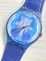 Swatch Uhr blaues Zifferblatt Gehäuse 34mm Jahrgang 1991