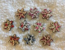 10 Blumen Holz Knöpfe Aufnäher Näh Knopf annähen Blume OVP