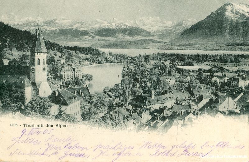 Cartoline postali: Thun - mit den Alpen + 1905 – Usato da Emmenbrücke venduto da teestube