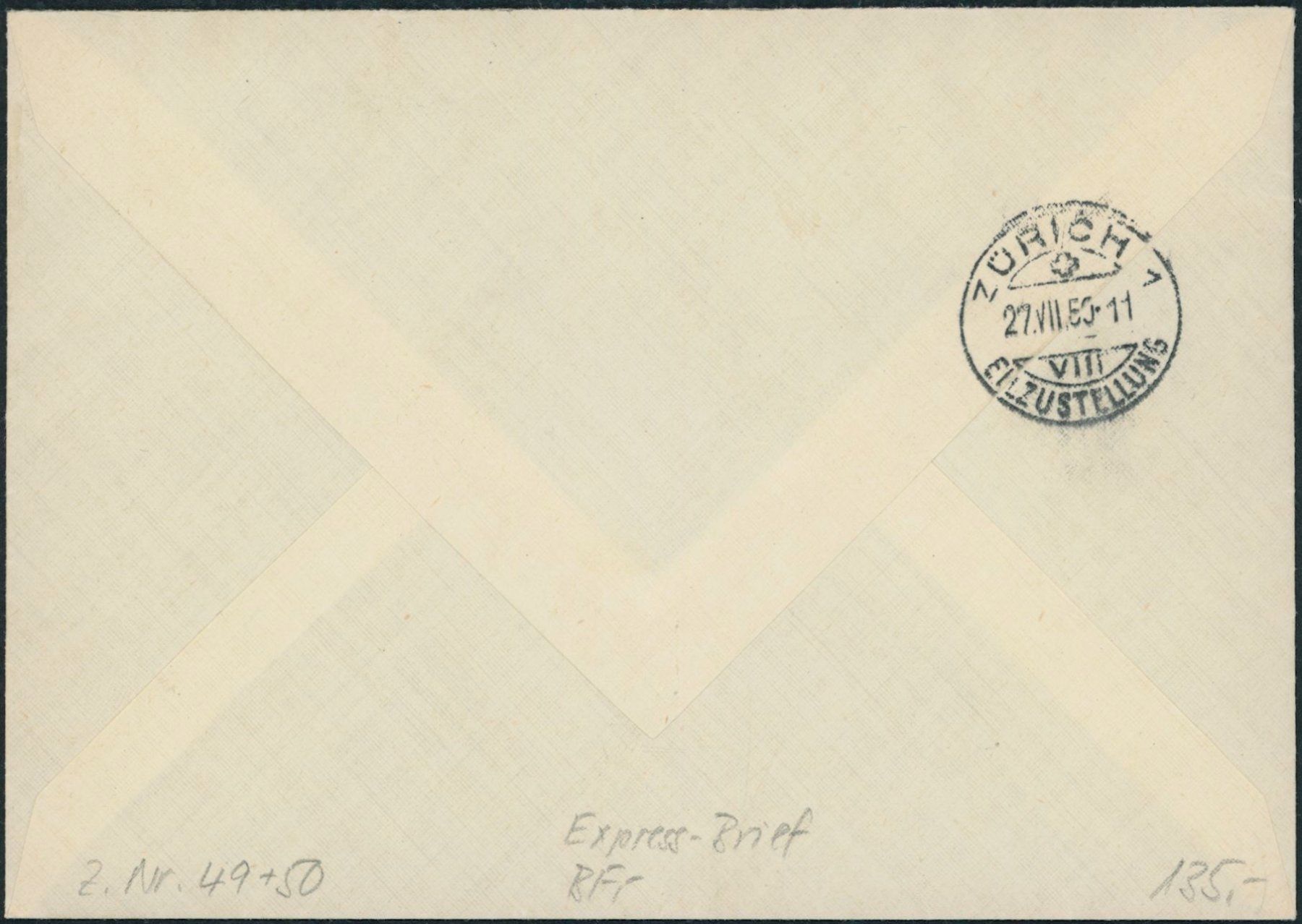 Tutti i francobolli: 1950 - Pro Patria - Brief - BFr – Usato da Schindellegi venduto da stationary 1