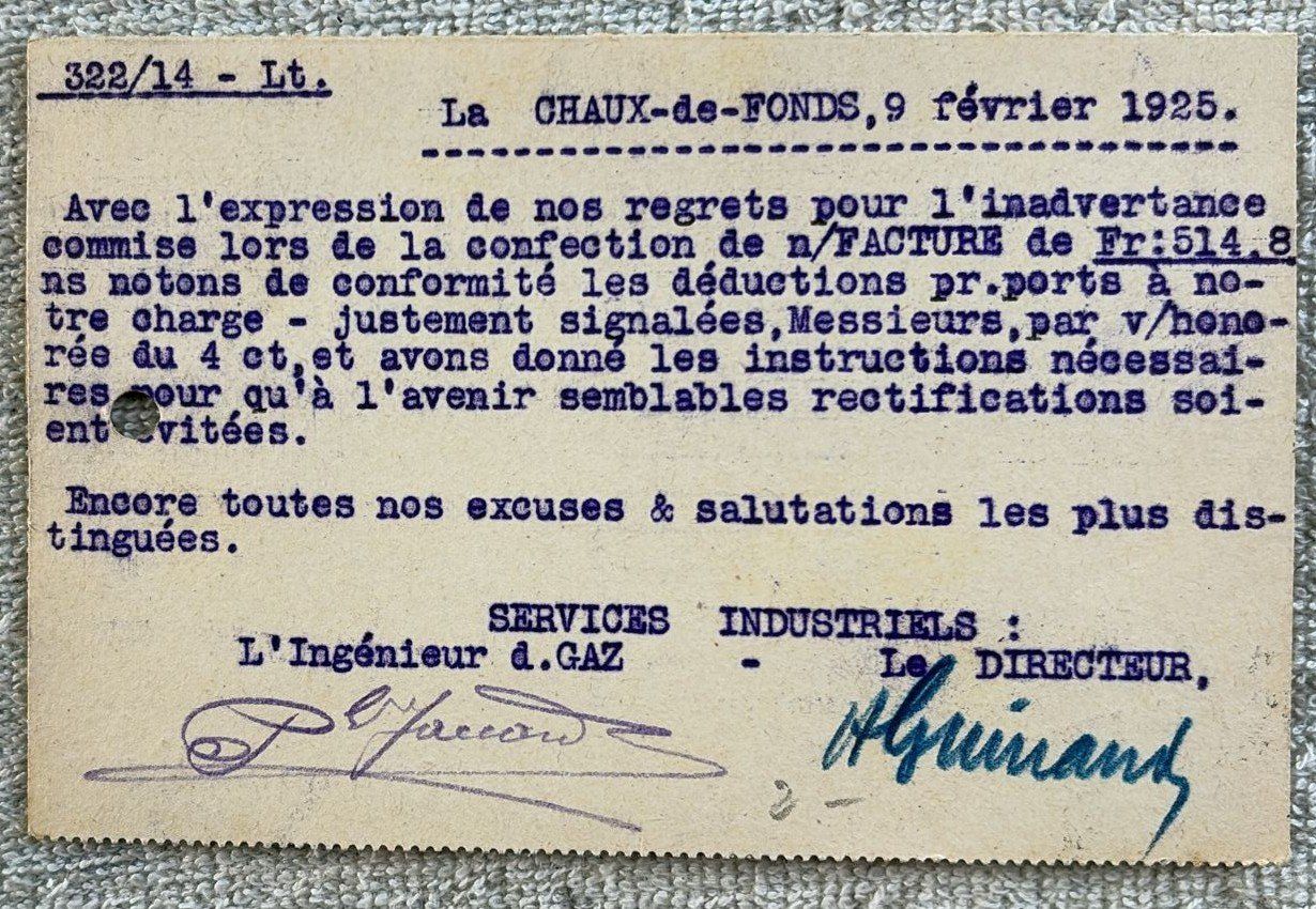 Tutti i francobolli: SERVICES INDUSTRIELS LA CHAUX-DE-FONDS 1925 – Usato da Ostermundigen venduto da Wyatt-Earp 1