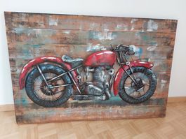 Wandbild Motorrad Metall auf Holz 80x120cm gebraucht