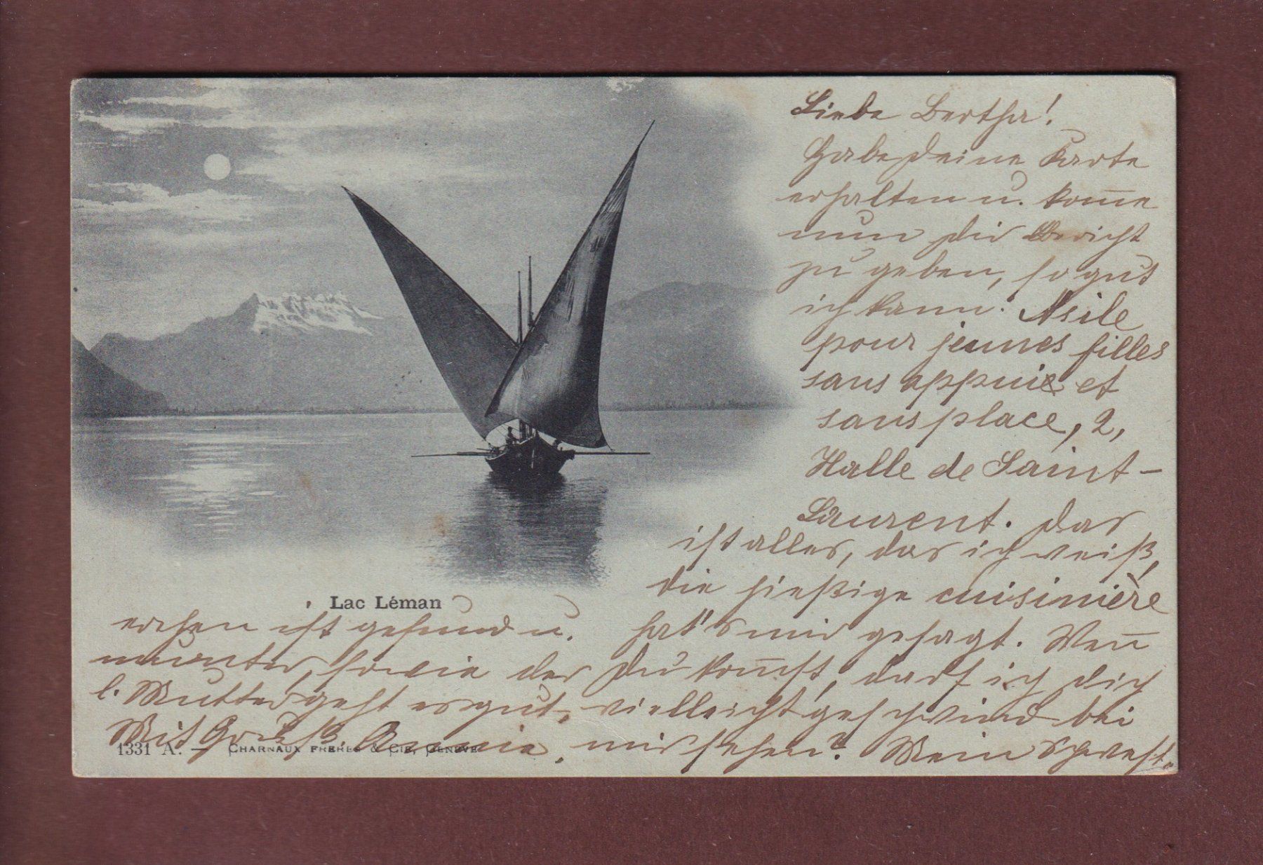 Cartoline postali: BARQUE DU LEMAN - Clair de lune - 1899 – Usato da Pully venduto da nicecards